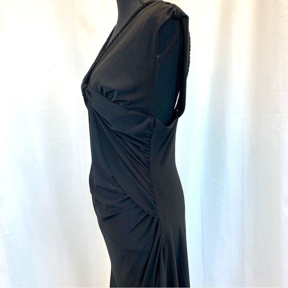 Black V-neck A-line flowy cocktail dress Sz M - Picture 4 of 14